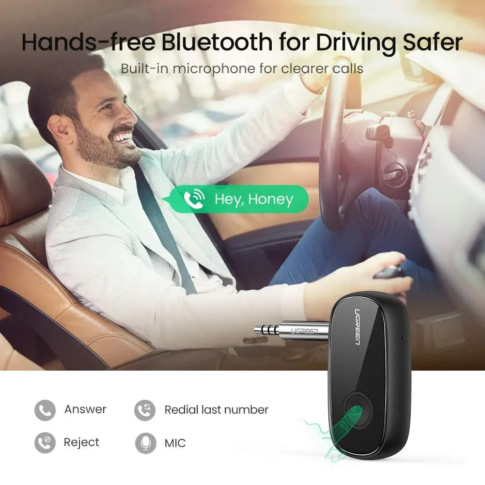 UGREEN Bluetooth Receiver Audio Adapter - battery powered with internal mic for hands free phone call - Image 5