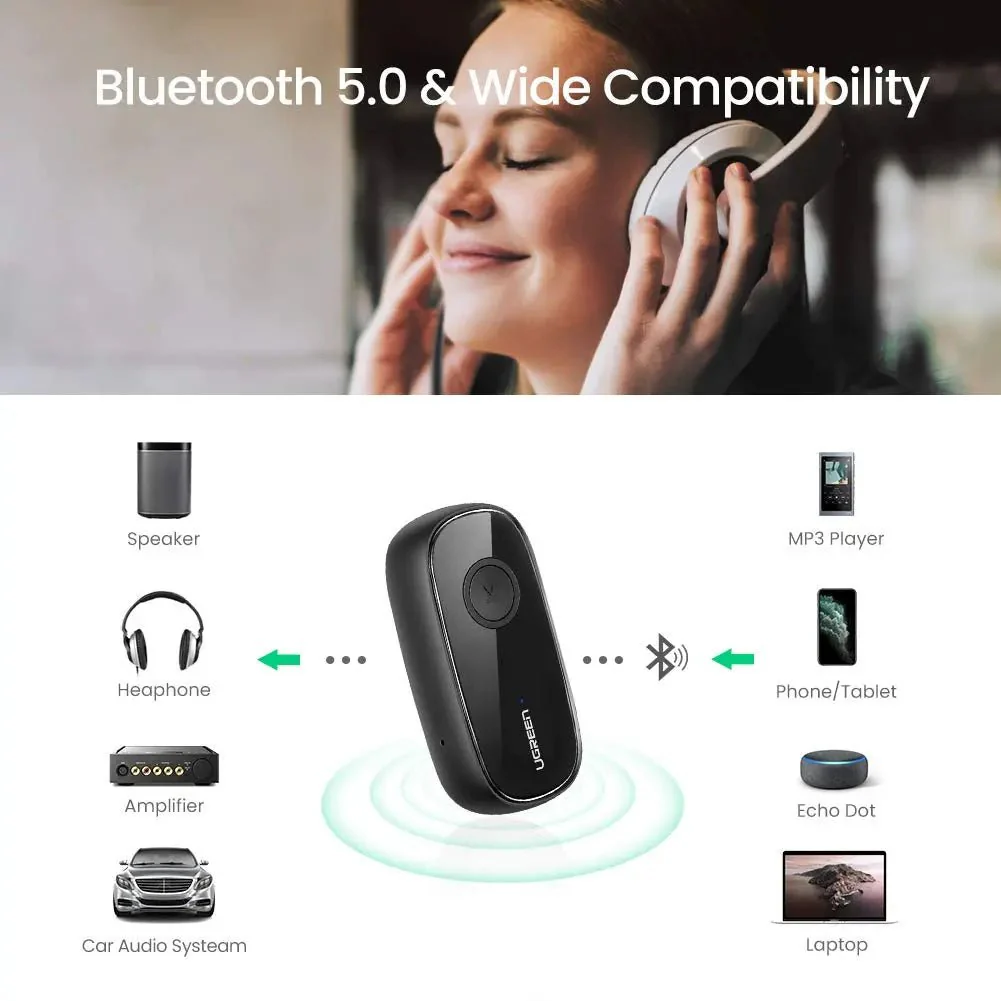 UGREEN Bluetooth Receiver Audio Adapter - battery powered with internal mic for hands free phone call - Image 7