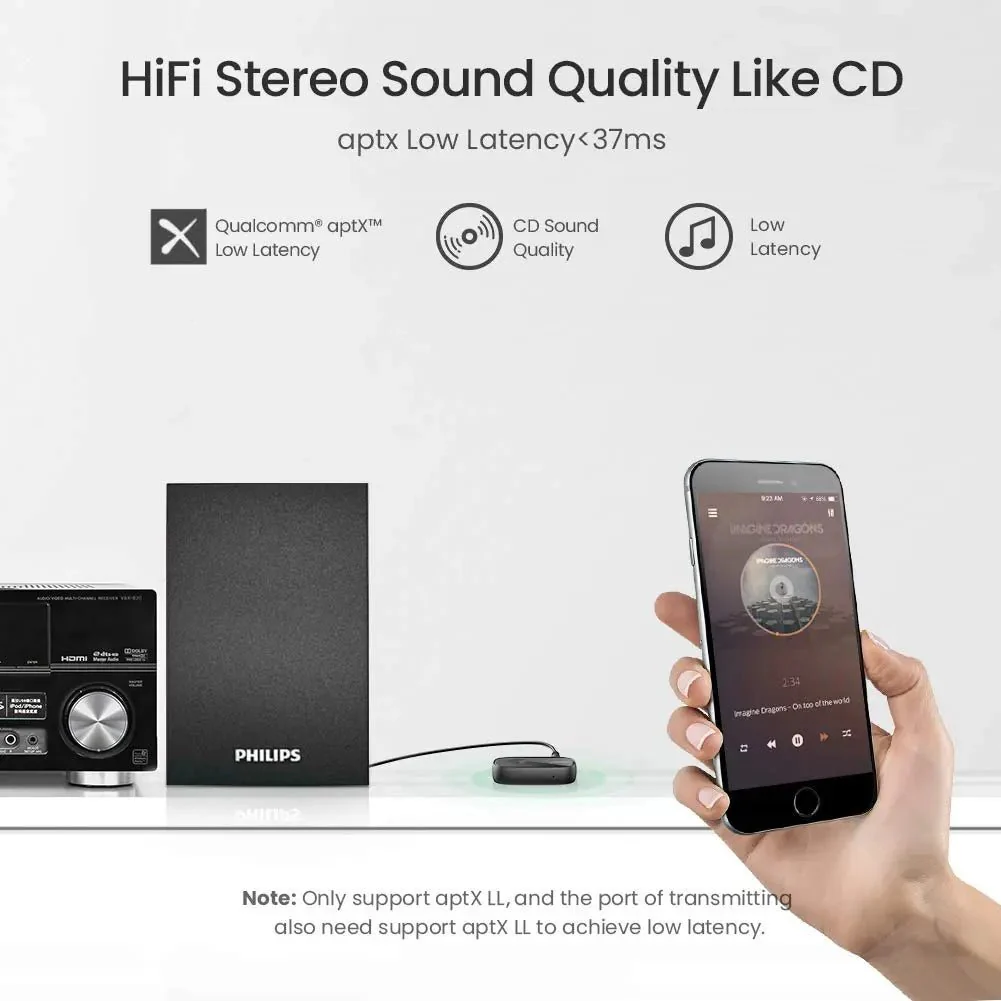 UGREEN Bluetooth Receiver Audio Adapter - battery powered with internal mic for hands free phone call - Image 4